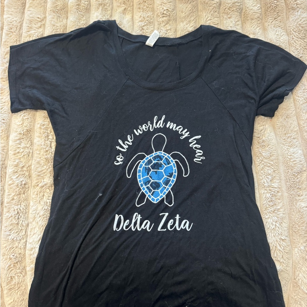 Black Delta Zeta T-Shirt with Blue Turtle Design